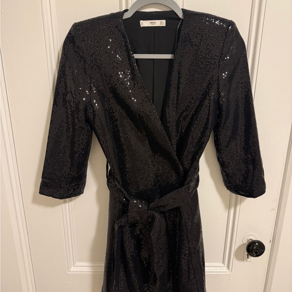 Mango Black Sequin Long Sleeve Dress